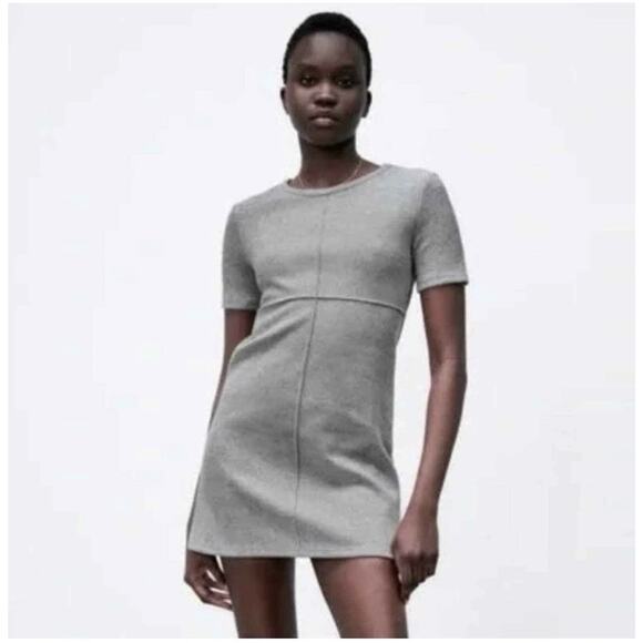 Zara Dresses & Skirts - NWT ZARA Basics Grey Shirt Sleeve Mini Dress Extra Soft Size Small